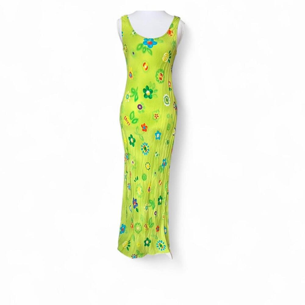 Benyamin A Green Floral Maxi Dress Y2K Made USA Sleeveless Long 6 Hippie 90s